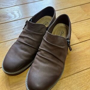 Clarks Brown Ankle Boots with Ruching Detail